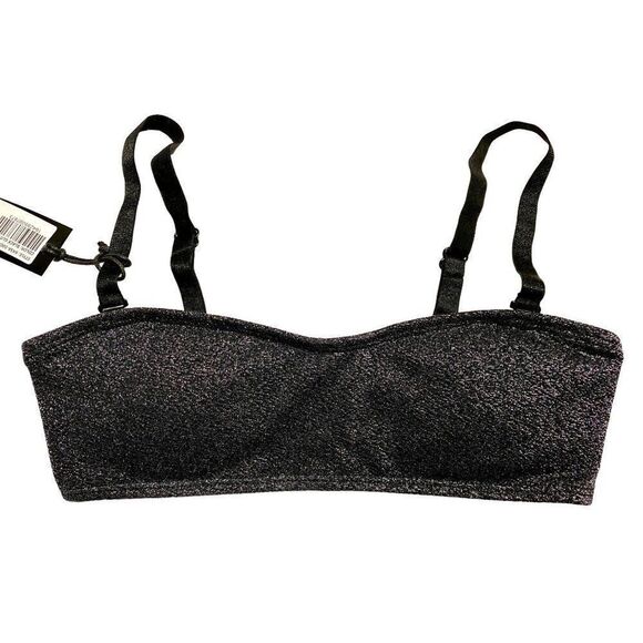 Kendal & Kylie Black Bandeau Metallic Glitter Bikini Top XSmall NEW - Picture 1 of 8